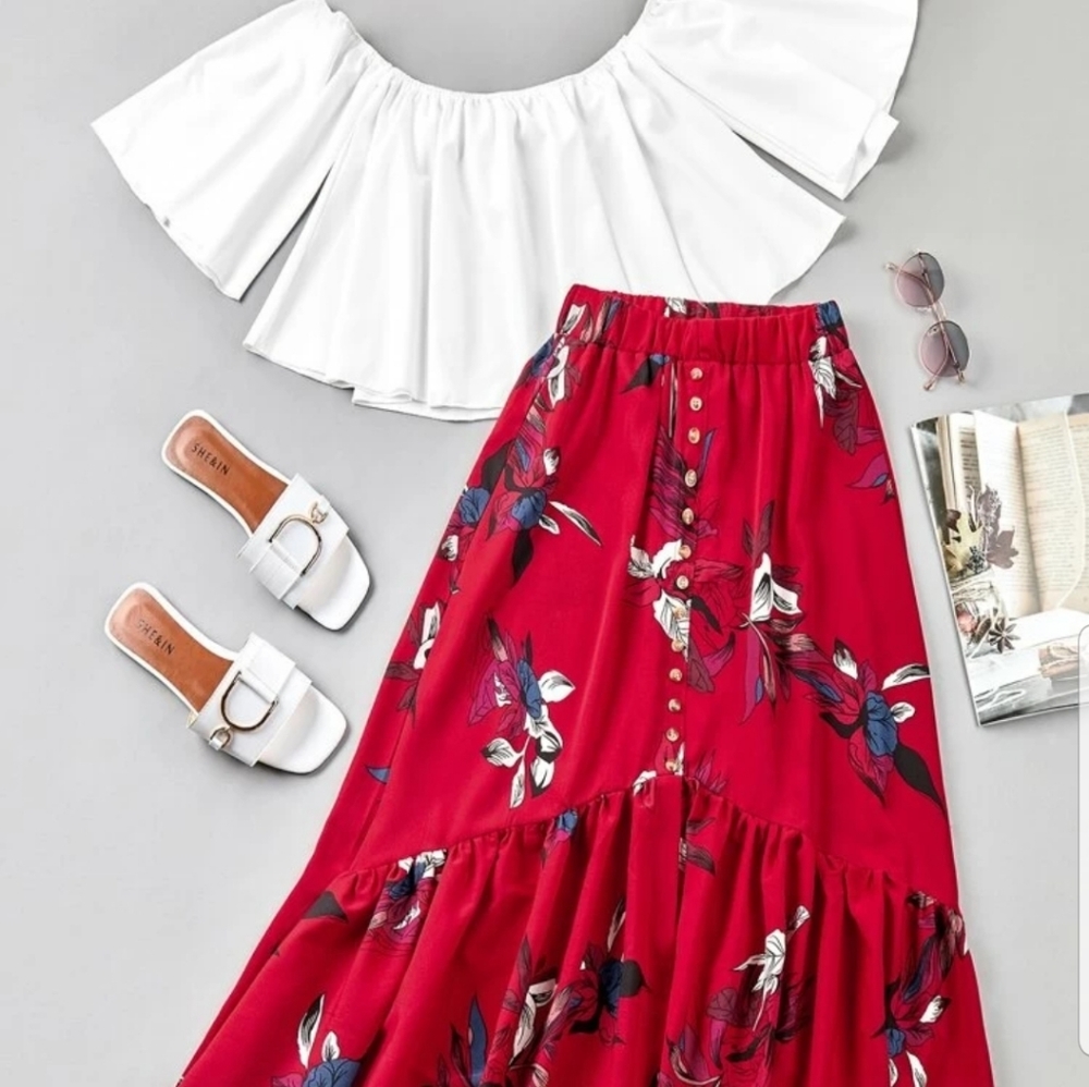 Beautiful 2 piece set. Ruffle skirt and crop top
